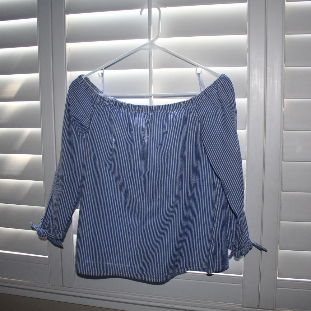 Seersucker Off The Shoulder Top